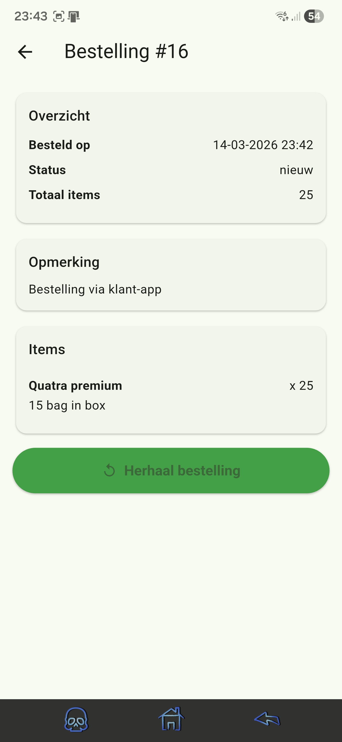 Bestelgeschiedenis in de app