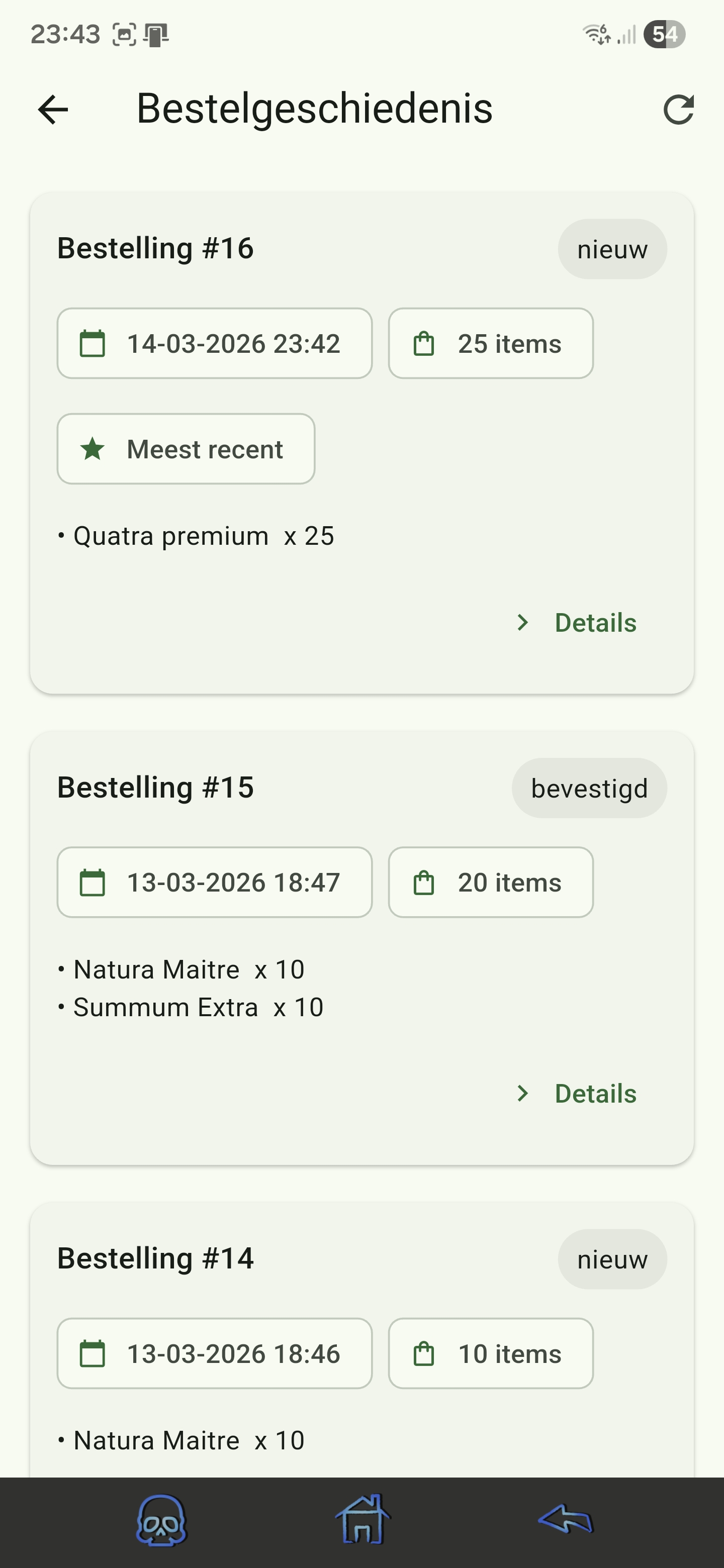 Besteldetails en herhaal bestelling